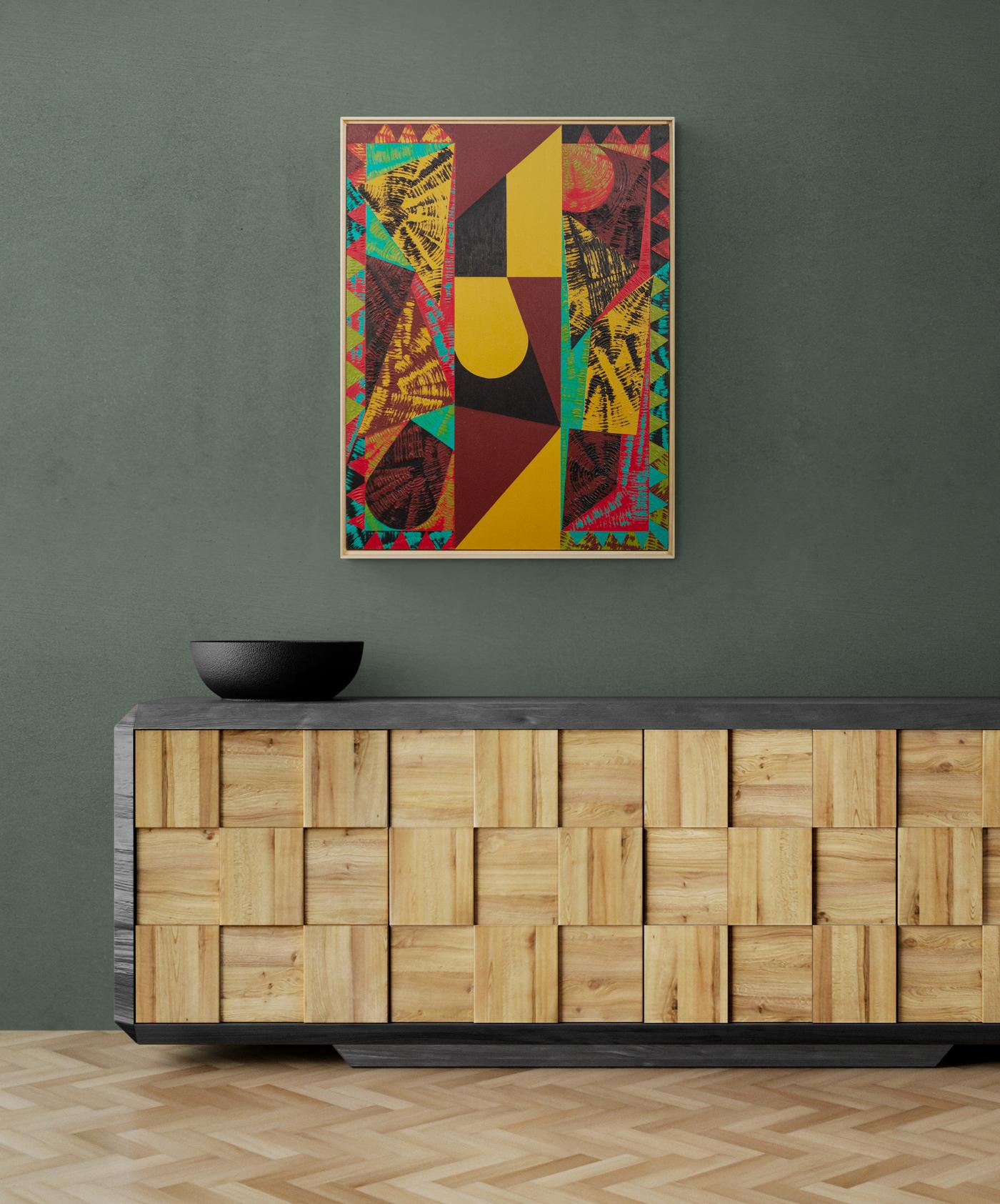 Currents#1 - bold, colorful, contemporary, geometric abstract, acrylic on board For Sale 5