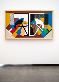 Jour-Nuit, Knossos - abstrait, contemporain, gouache et collage de papier sur panneau