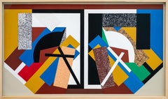 Jour-Nuit, Knossos - abstrait, contemporain, gouache et collage de papier sur panneau
