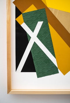 Day-Night, Olive - abstract, contemporary, gouache and paper collage on board