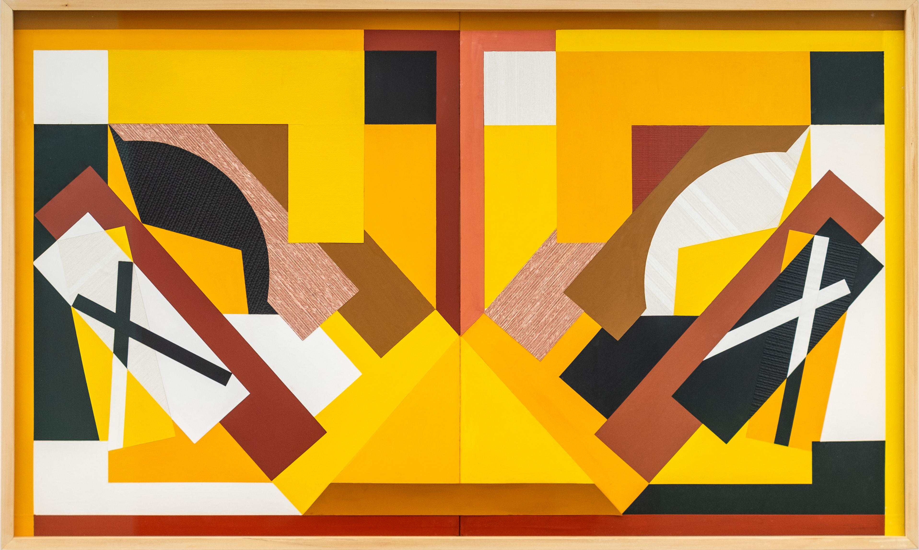 Jour-Nuit, Soleil - abstrait, contemporain, gouache et collage de papier sur carton - Painting de Yvonne Lammerich