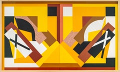 Jour-Nuit, Soleil - abstrait, contemporain, gouache et collage de papier sur carton