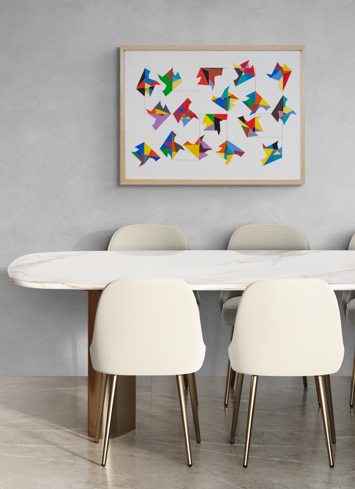 Interconnexions - collage de papier coloré, contemporain, abstrait géométrique en vente 8
