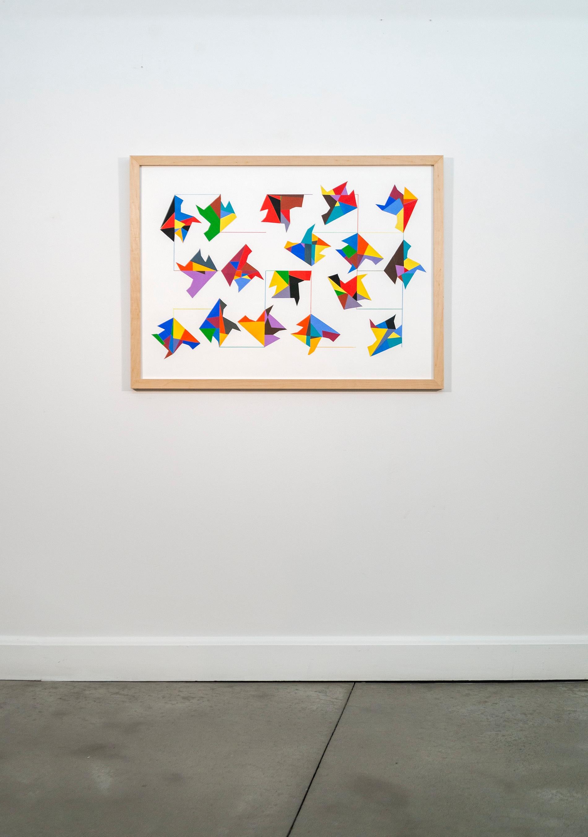 Interconnexions - collage de papier coloré, contemporain, abstrait géométrique - Painting de Yvonne Lammerich