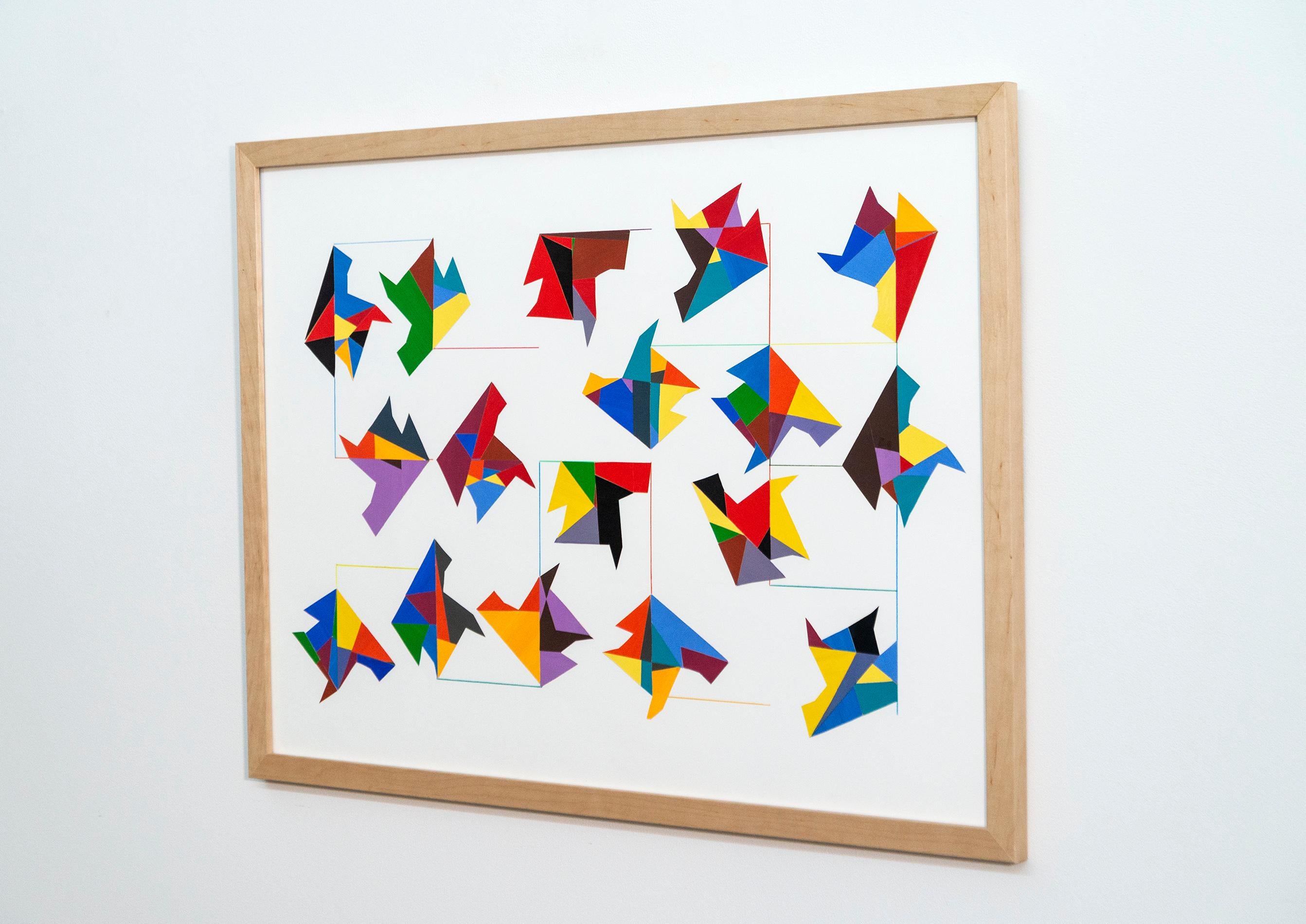 Interconnexions - collage de papier coloré, contemporain, abstrait géométrique - Abstrait Painting par Yvonne Lammerich