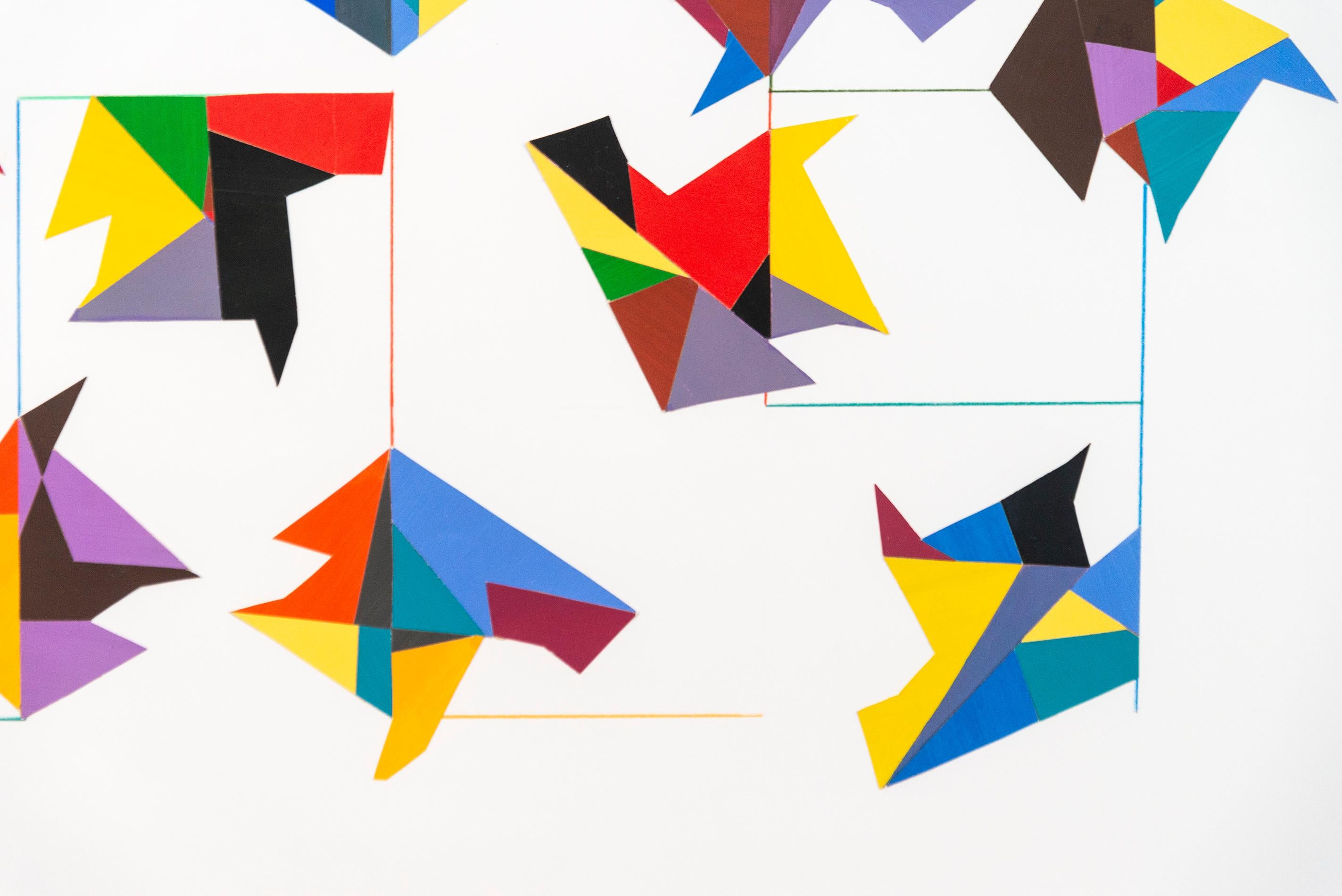 Interconnexions - collage de papier coloré, contemporain, abstrait géométrique en vente 1