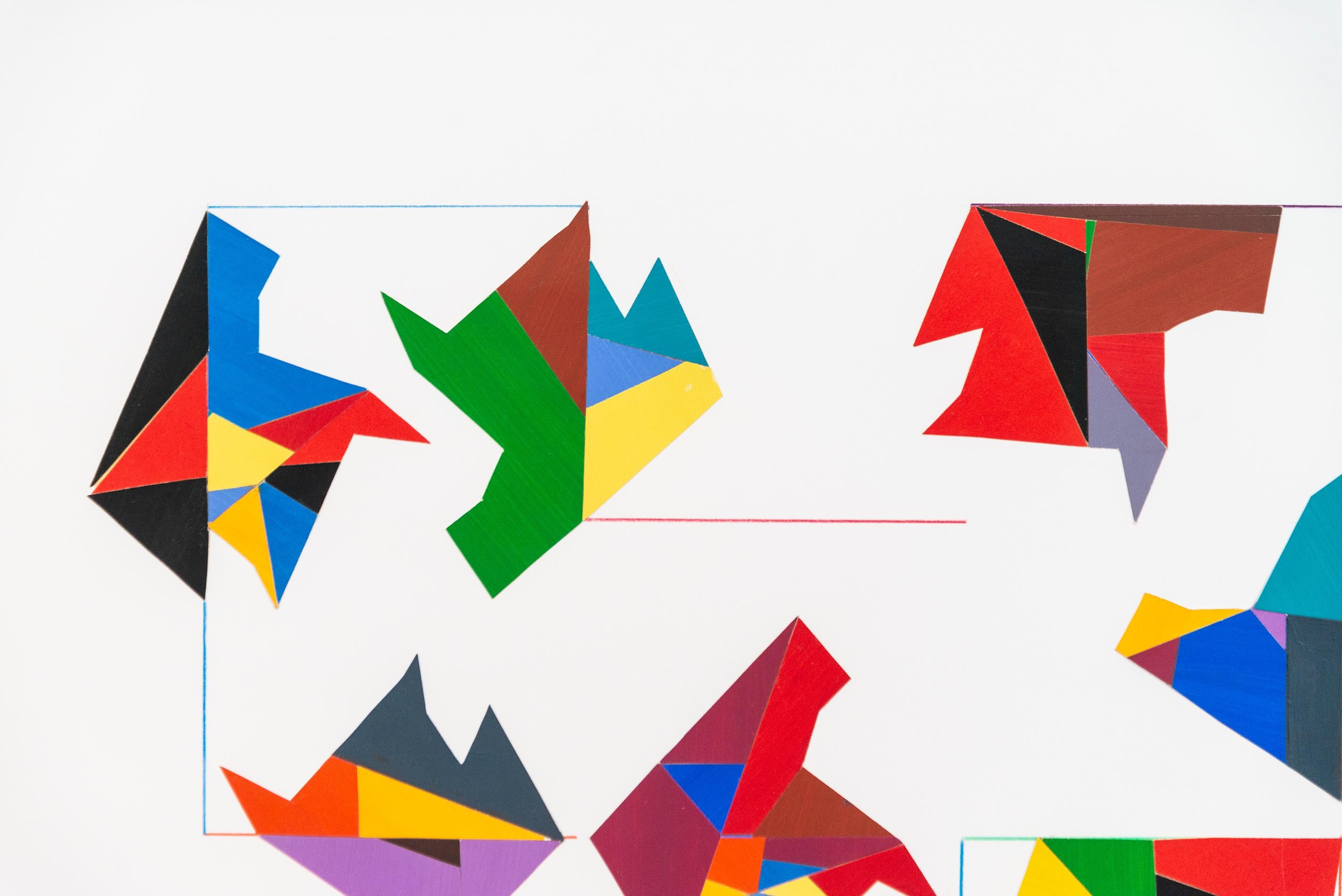 Interconnexions - collage de papier coloré, contemporain, abstrait géométrique en vente 3