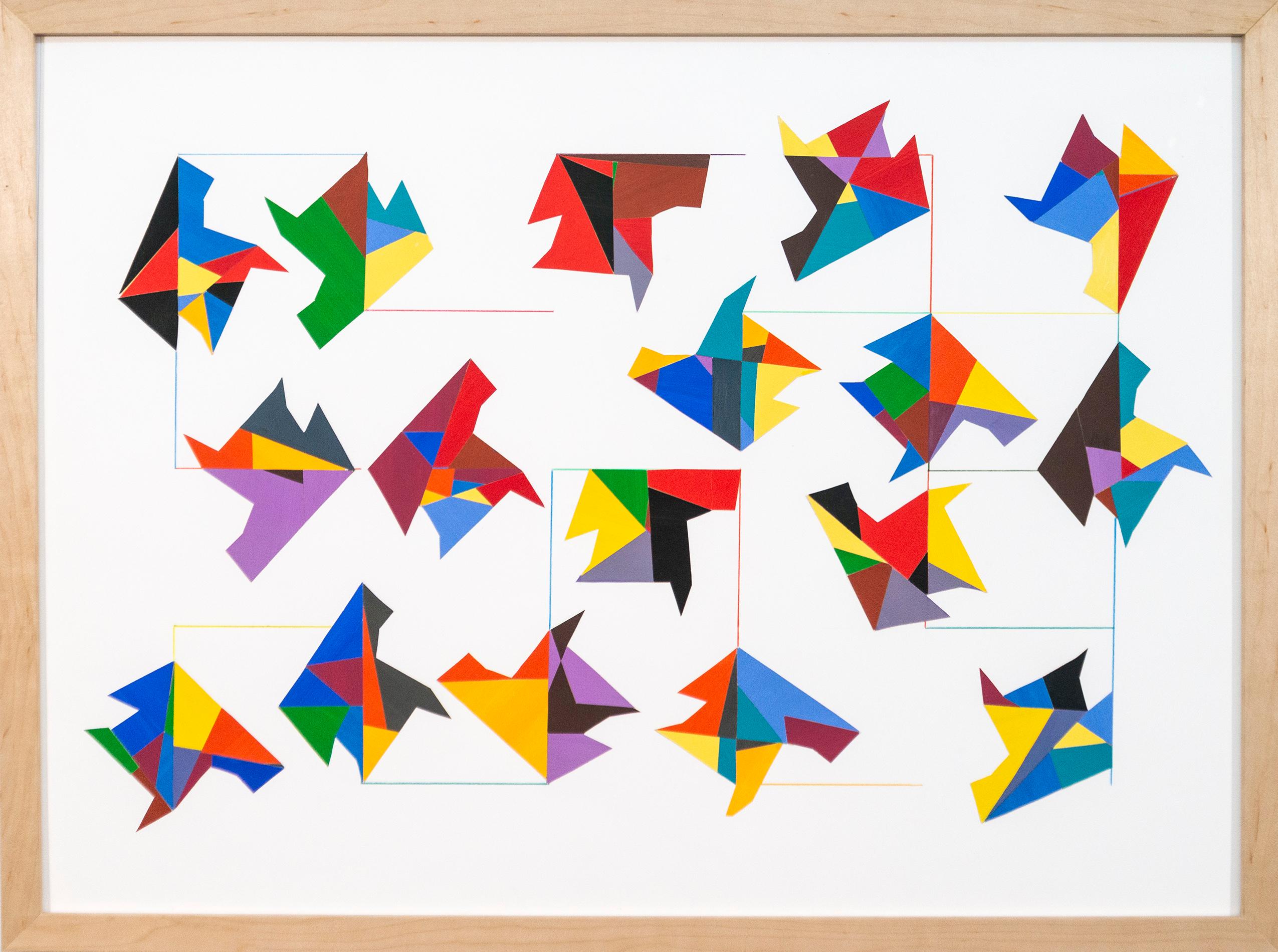 Abstract Painting Yvonne Lammerich - Interconnexions - collage de papier coloré, contemporain, abstrait géométrique