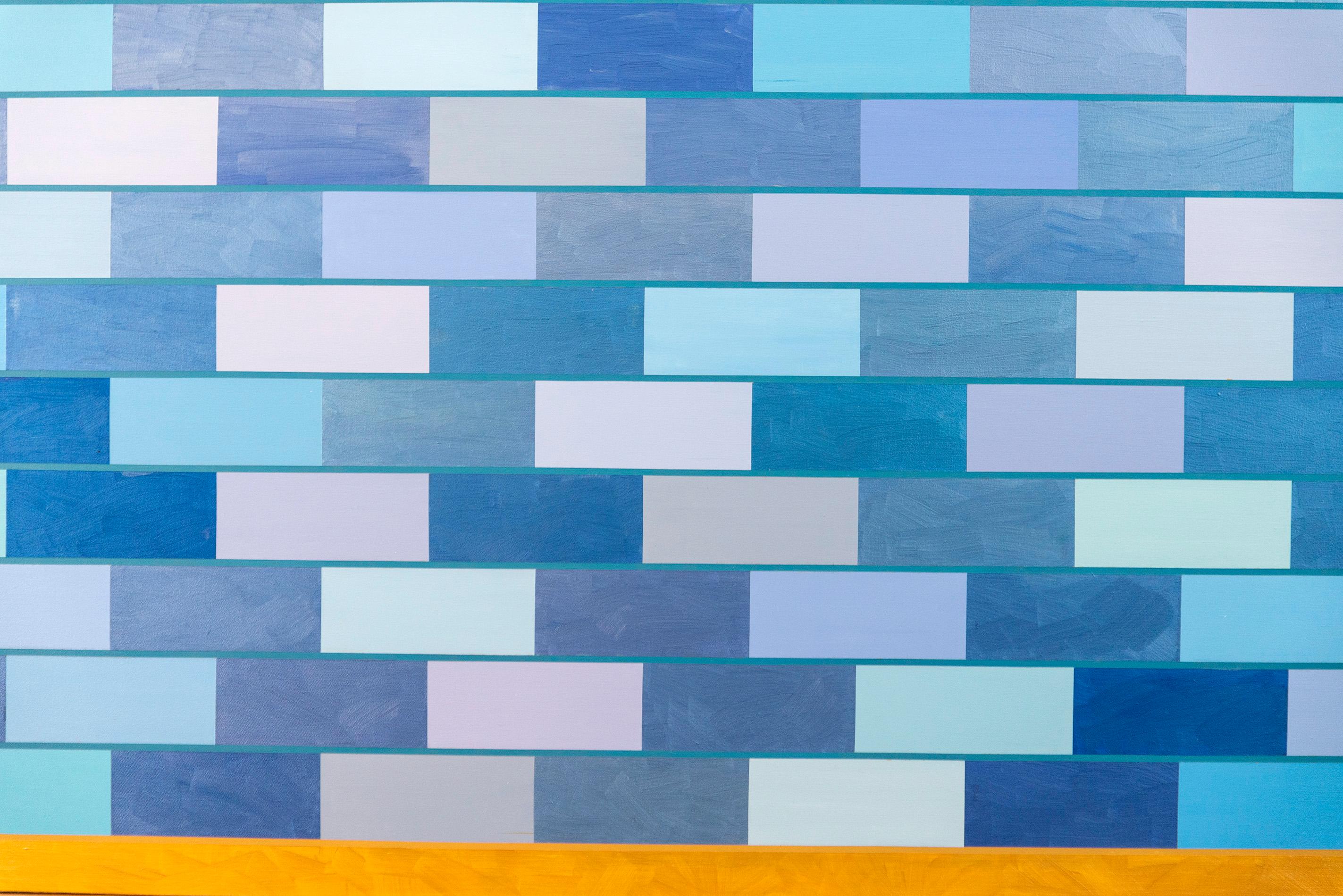 Dieses faszinierende, farbenfrohe zeitgenössische Gemälde, das durch seine Größe und architektonische Form besticht, stammt von der Kanadierin Yvonne Lammerich. Dieses Gemälde, das sowohl national als auch international für seine provokativen