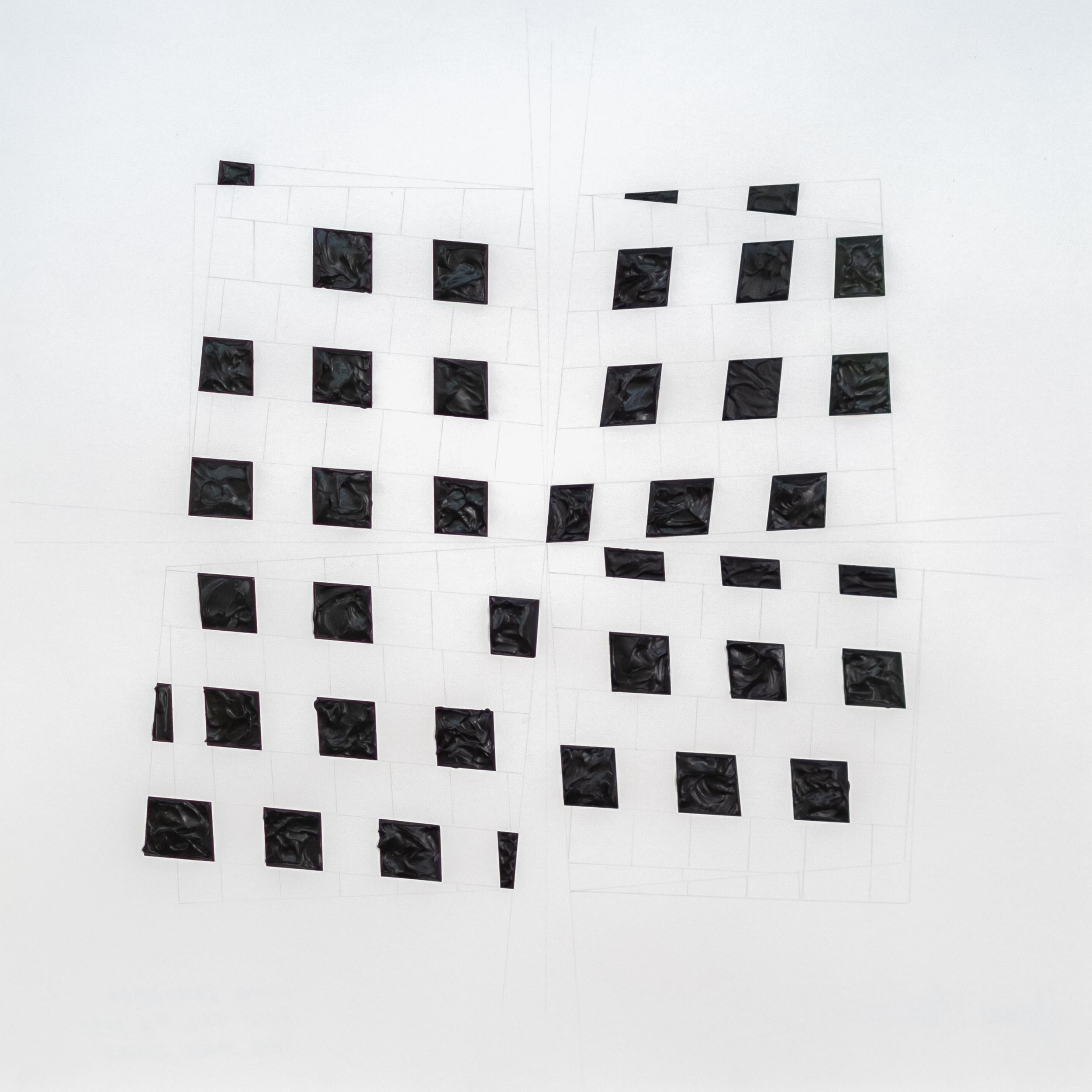 Time Space Zone #1 - astratto contemporaneo e geometrico,  matita, acrilico su carta - Painting di Yvonne Lammerich