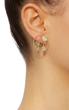 Yvonne Leon Contemporary Earring Sun in 18 Karat Yellow Gold with Tsavorites