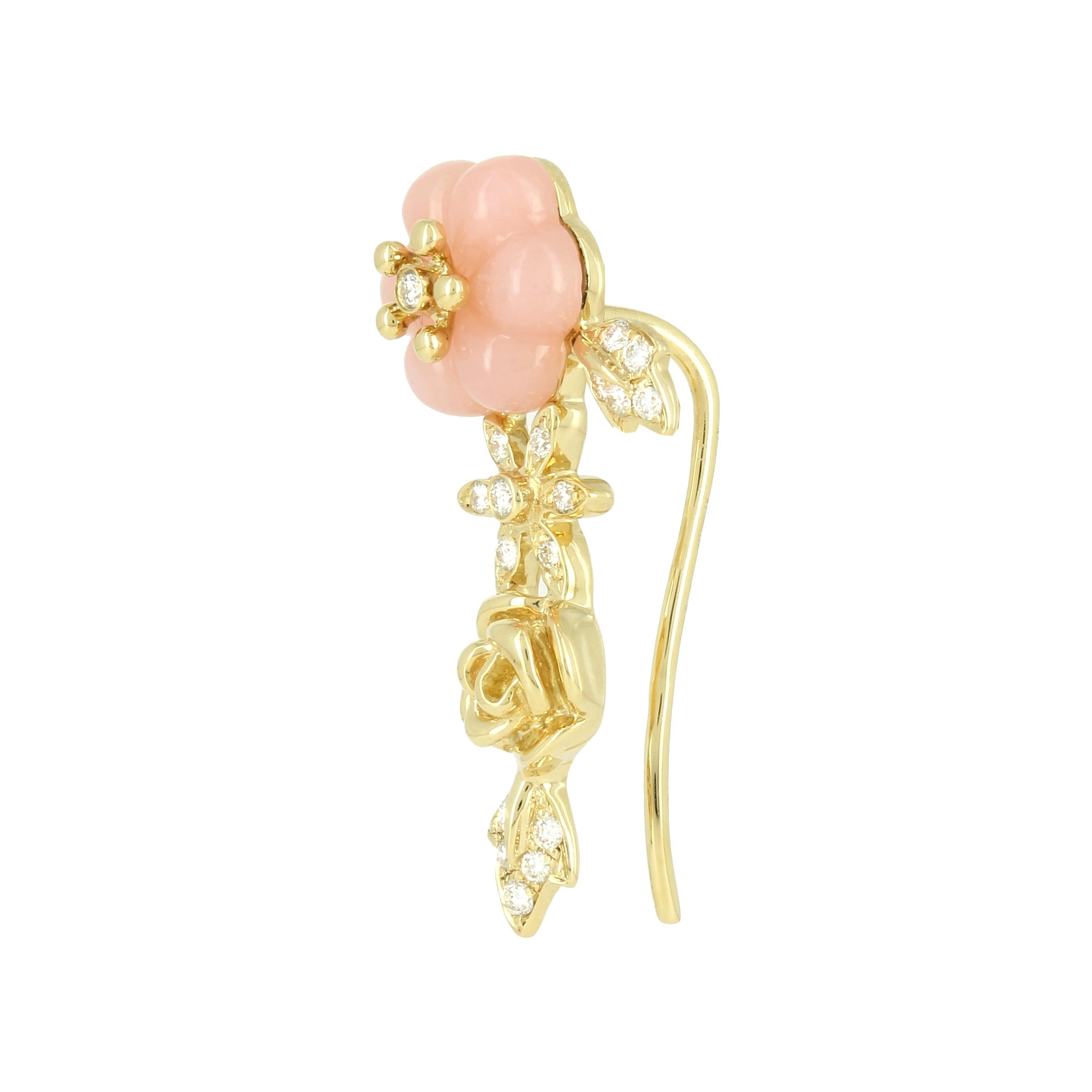 Yvonne Leon Earring Pink Opal Rose 18 Karat Yellow Gold