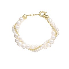 Yvonne Leon' Lady Bracelet with Twisted Pearls and Chain in 18 Karat Yellow Gold