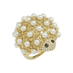 Yvonne Leon Ring Hedgehog in 18 Karat Yellow Gold Pearls and Diamonds