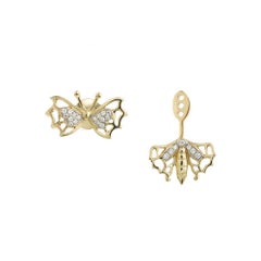 Yvonne Leon's Butterfly Stud and Ear Jacket in 18 Carats Yellow Gold Diamonds