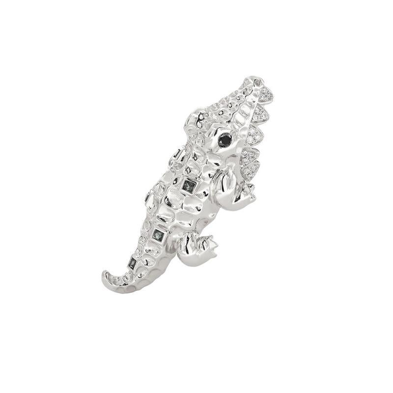 Yvonne Leon's Crocodile Earring in 18 Karat Gold Diamonds and Black Diamonds In New Condition In Paris, FR