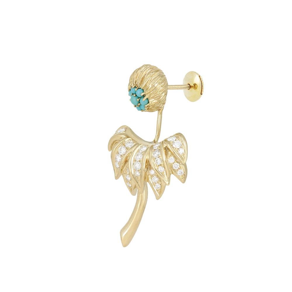 Yvonne Leon's Dahlia Earring in 18 Carat Yellow Gold Turquoises Diamonds In New Condition In Paris, FR
