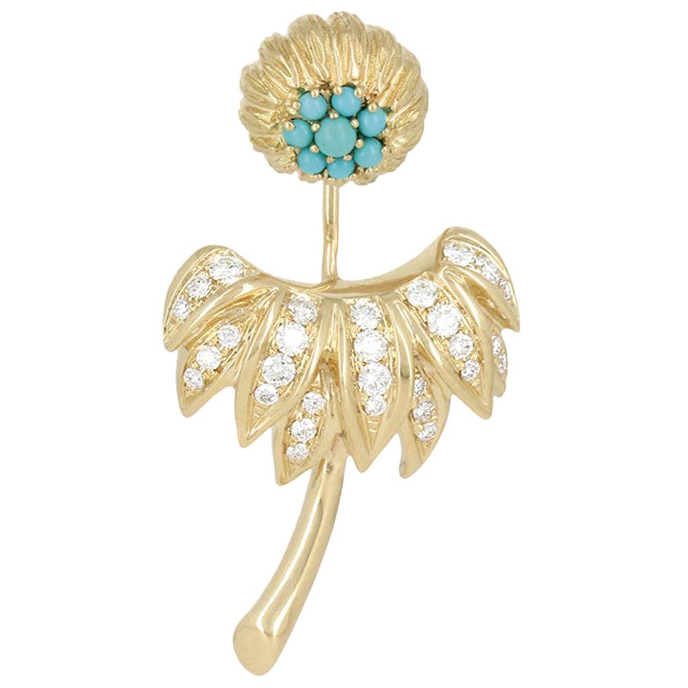 Yvonne Leon's Dahlia Earring in 18 Carat Yellow Gold Turquoises Diamonds