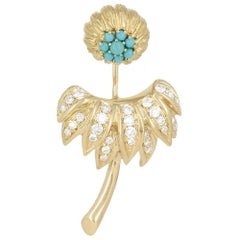 Yvonne Leon's Dahlia Earring in 18 Carat Yellow Gold Turquoises Diamonds