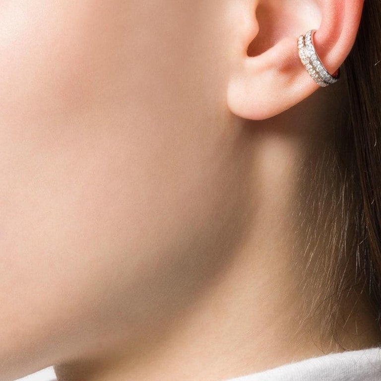 Yvonne Leon's Double Ear Clip in 18 Carat White and Pink Gold Diamonds For Sale at 1stDibs