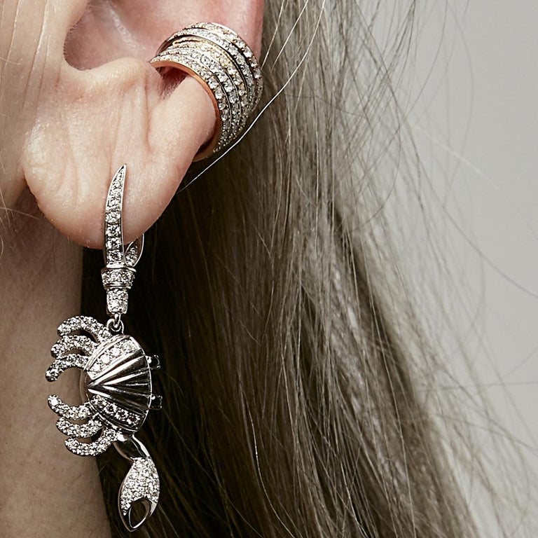 Yvonne Leon's Double Ear Clip in 18 Carat White and Pink Gold Diamonds For Sale at 1stDibs