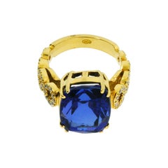10.91 Carat Tanzanite Diamond Yellow Gold Engagement Ring