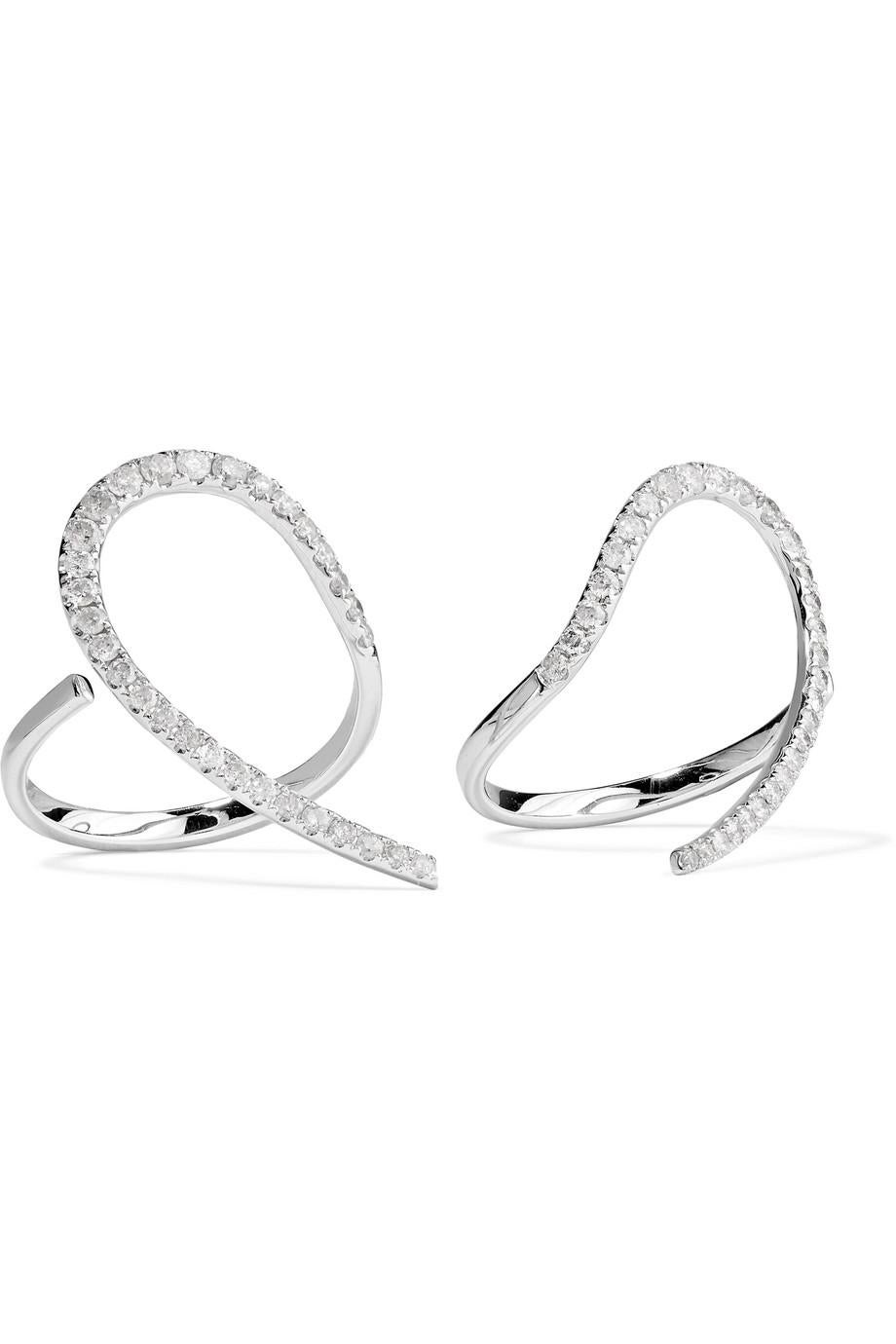 Women's Yvonne Leon's Double Ring Heart in 18 Carat White Gold and Diamonds