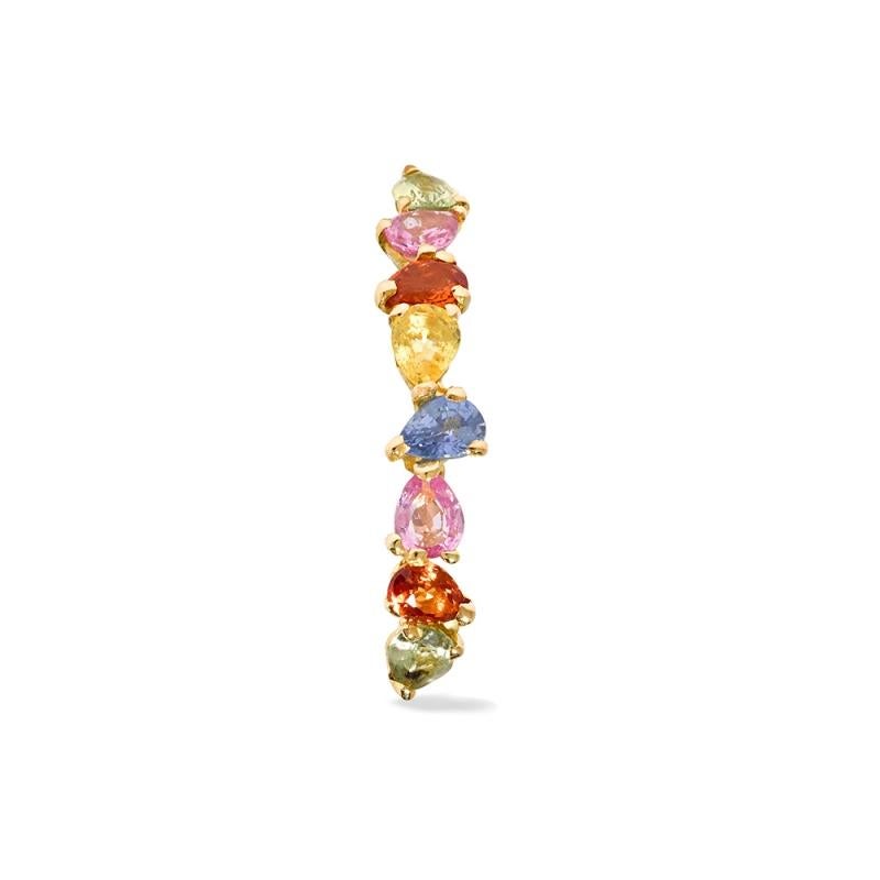 Women's or Men's Yvonne Leon's Ear Ring in 18 Carat Yellow Gold Sapphires Multicolored For Sale