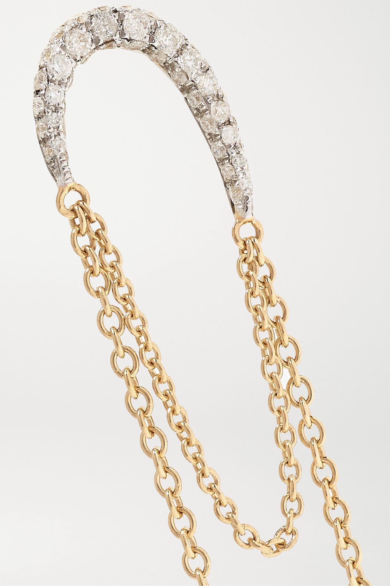 Round Cut Yvonne Leon's Earring Double Chain in 18 Karat Yellow Gold and Diamonds For Sale