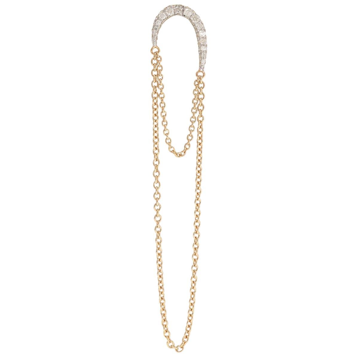 Yvonne Leon's Earring Double Chain in 18 Karat Yellow Gold and Diamonds For Sale