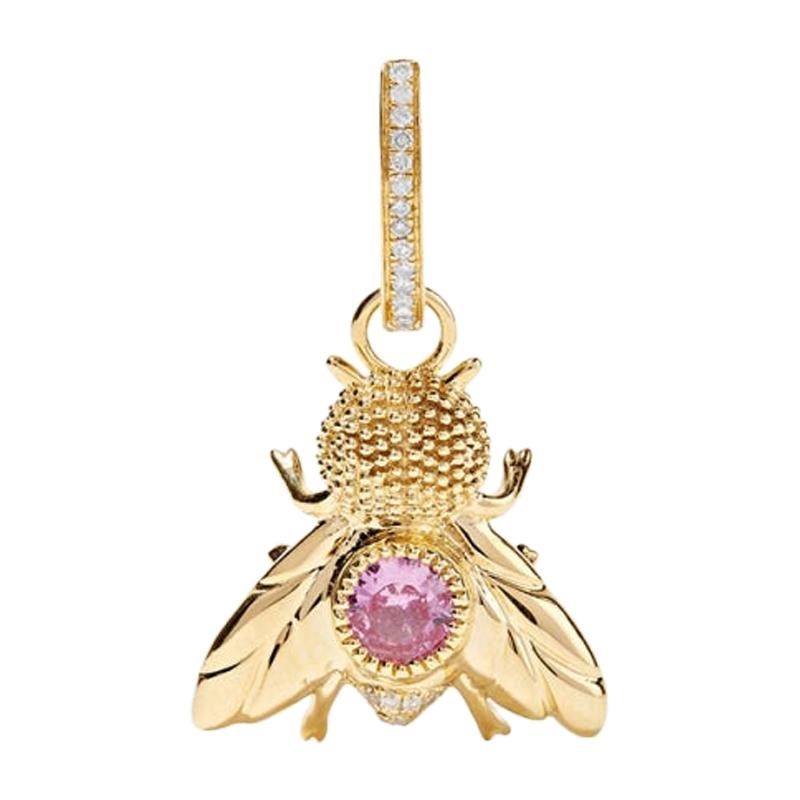 Yvonne Leon's Earring Fly in 18 Karat Yellow Gold Diamonds and Pink Sapphire For Sale