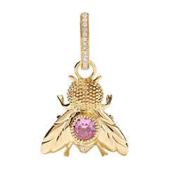 Yvonne Leon's Earring Fly in 18 Karat Yellow Gold Diamonds and Pink Sapphire