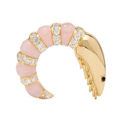 Yvonne Leon's Earring in 18 Carat Yellow Gold Pink Opale and Diamonds
