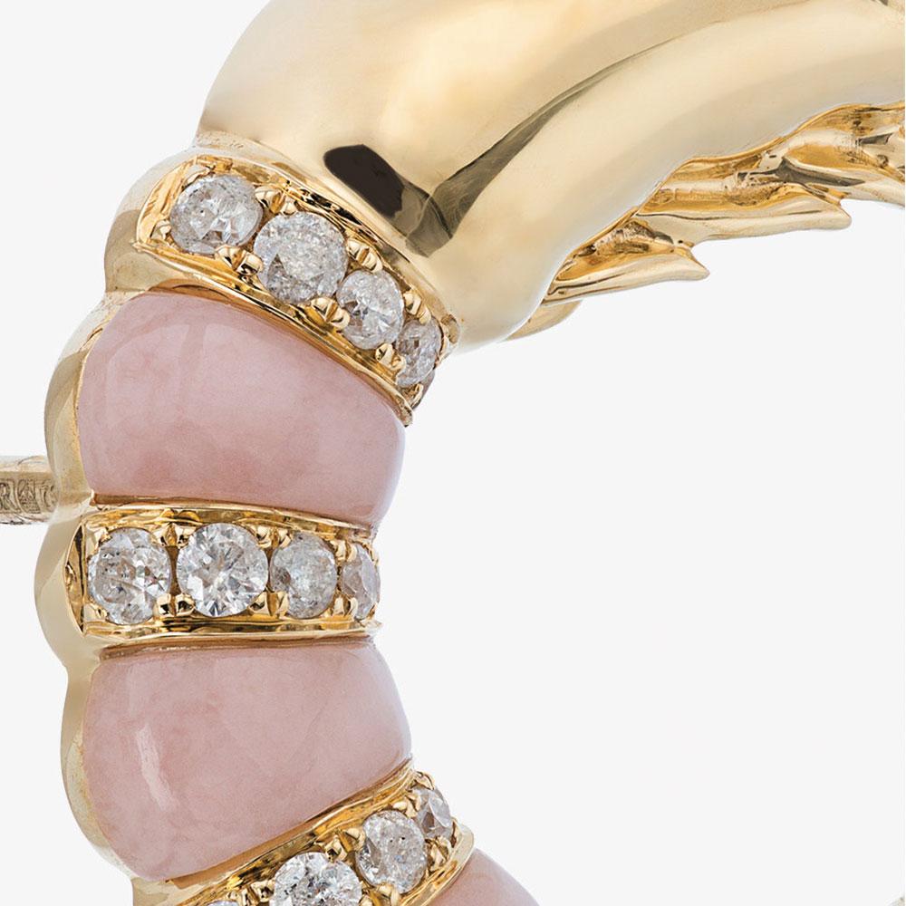 Yvonne Leon's Earring in 18 Carat Yellow Gold Pink Opale and Diamonds In New Condition In Paris, FR