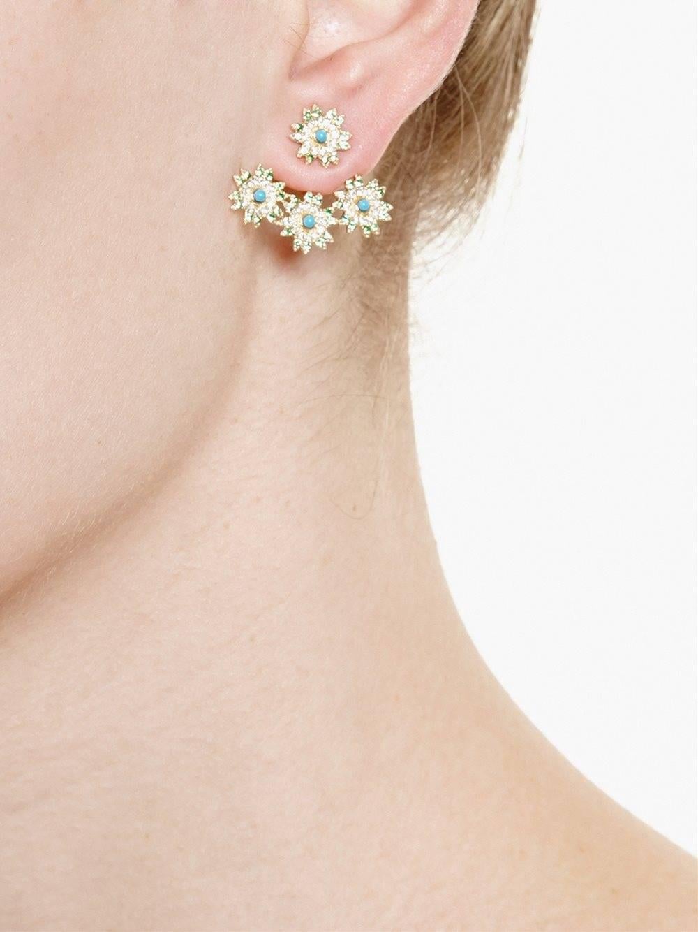 Women's Yvonne Leon's Earring in 18 Karat Gold with Diamonds, Turquoise, Tsavorites