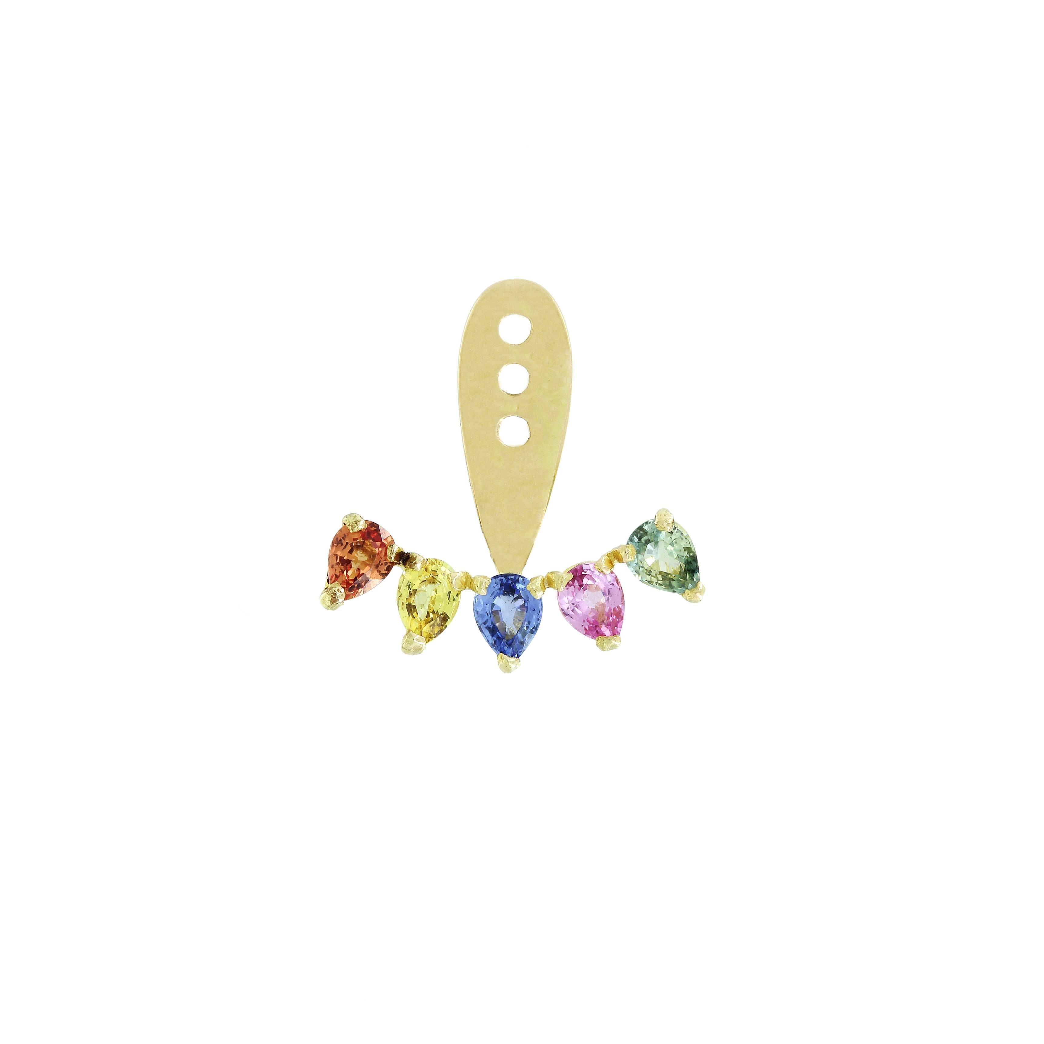 Pear Cut Earring in 18 Karat Yellow Gold with Multicolored Sapphire