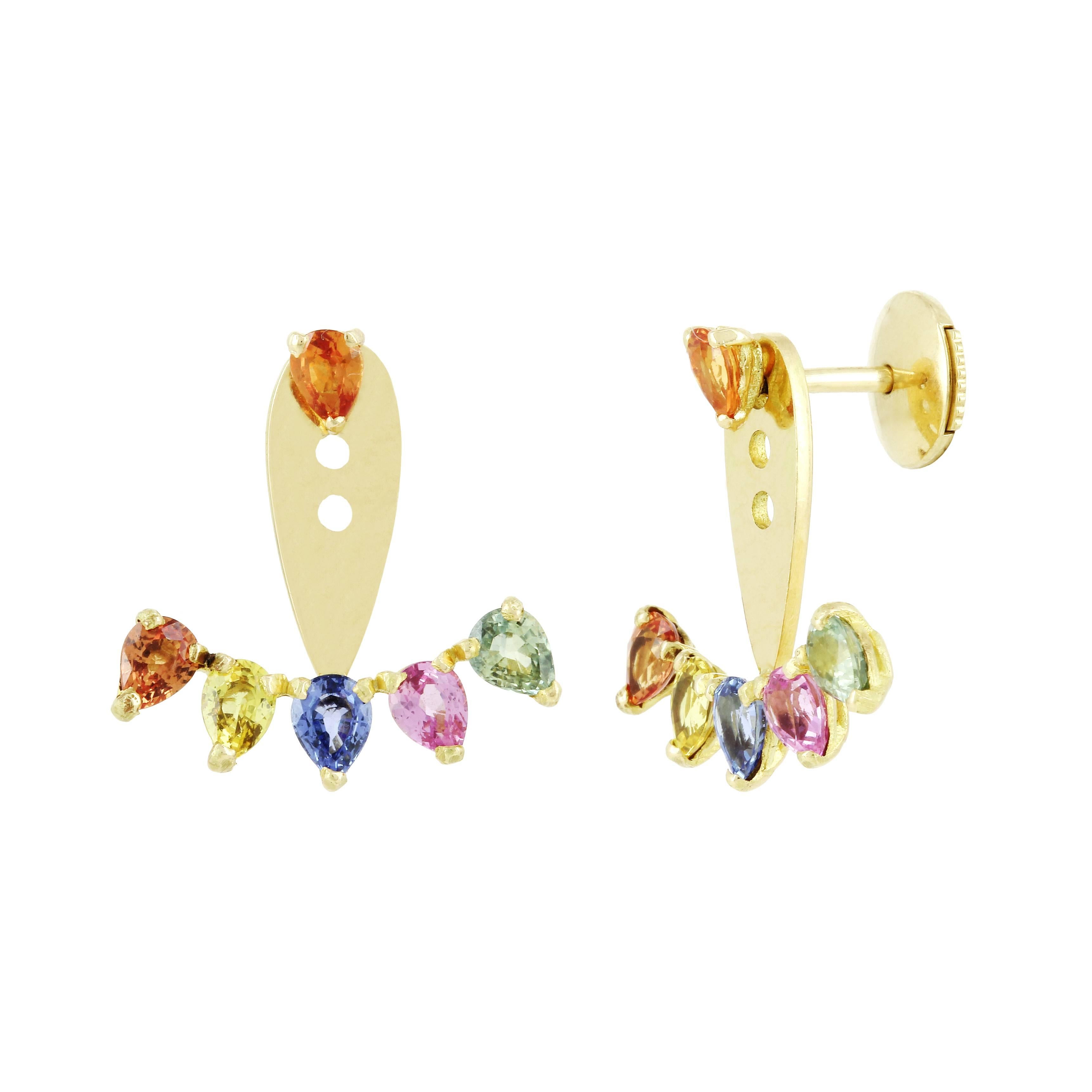 Earring in 18 Karat Yellow Gold with Multicolored Sapphire