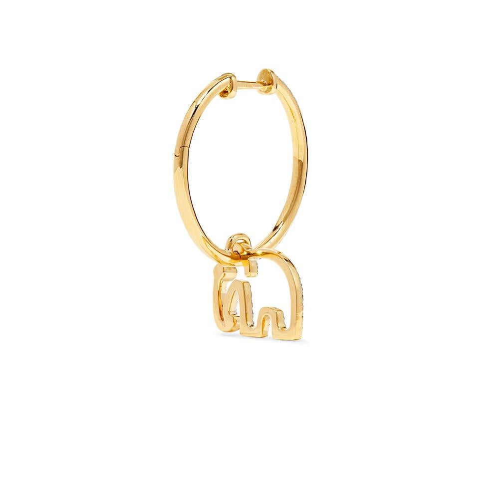 Yvonne Leon's Elephant Hoop Earring in 18 Carat Yellow Gold Diamonds In New Condition For Sale In Paris, FR