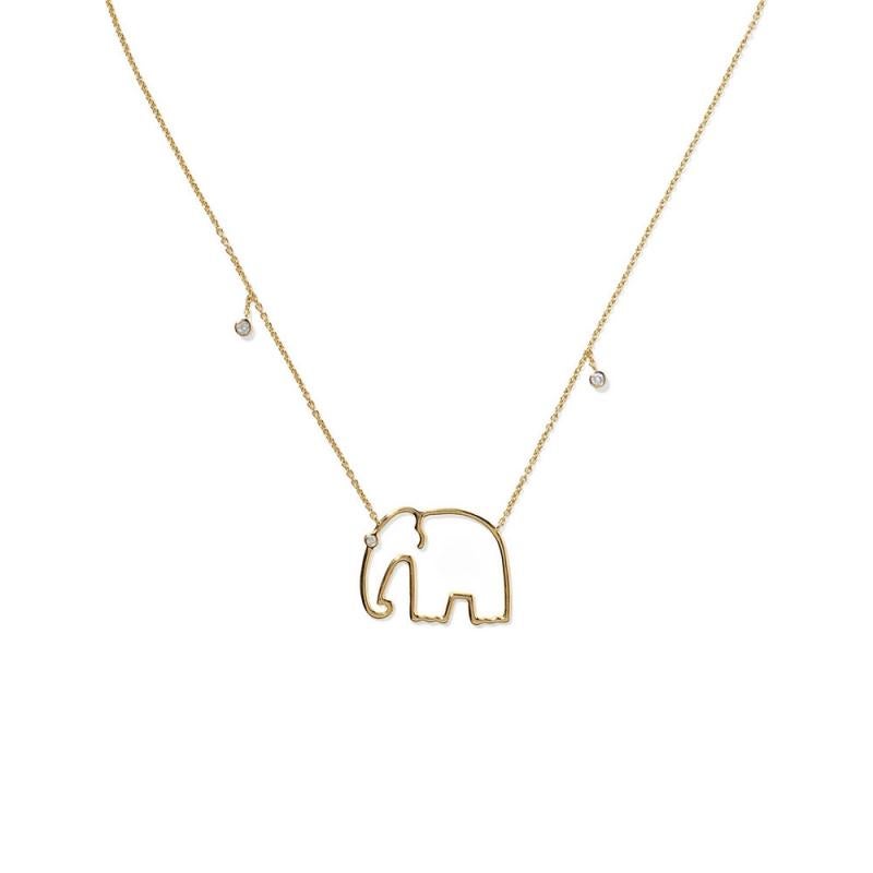 Women's Yvonne Leon's Elephant Necklace in 18 Karat Yellow Gold with Diamonds For Sale