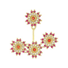 Yvonne Leon's Flower Earring in 18 Karat Gold with Diamonds, Ruby and Corals