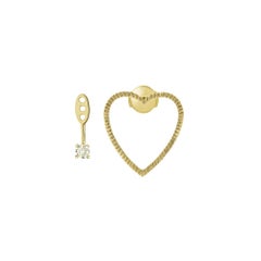 Yvonne Leon's Heart Diamonds Stud 1 Diamond Ear Jacket in 18 Carat Yellow Gold