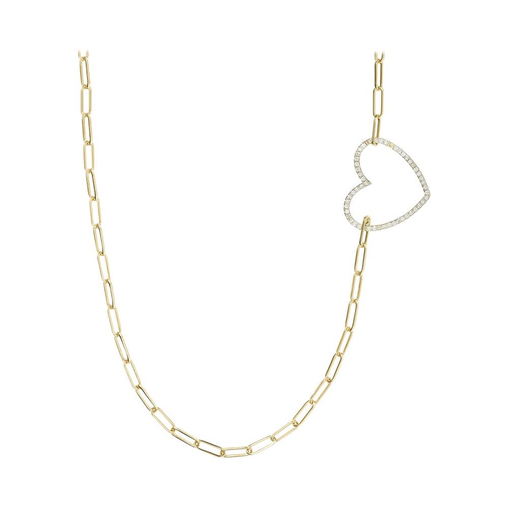 Yvonne Leon's Heart Necklace GM in 18 Carat Yellow Gold and Diamonds For Sale