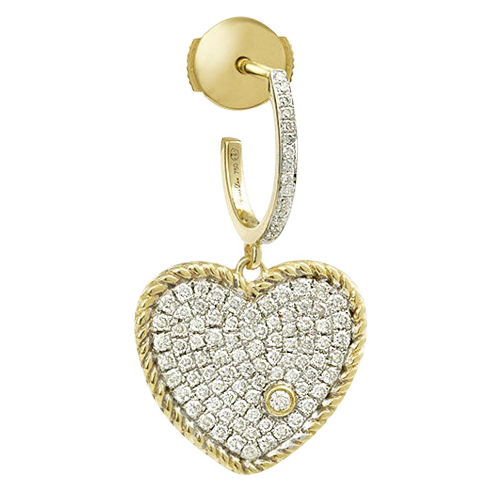 Yvonne Leon's Hoop and Heart Earring in 18 Carat Yellow Gold and Diamonds For Sale