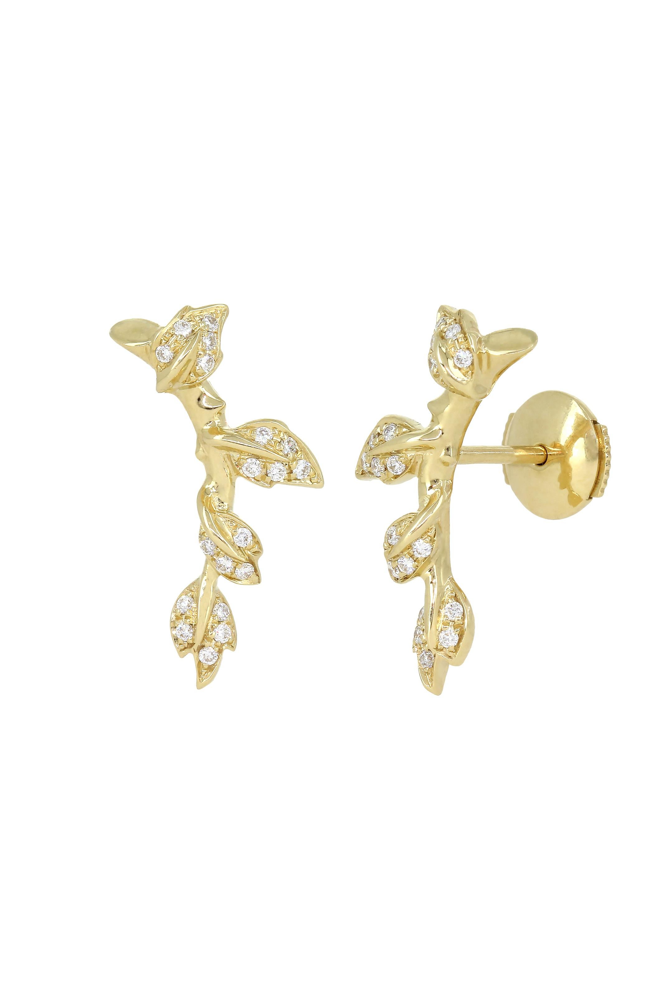 Yvonne Leon's Liane Stud Earring in 18 Carat Yellow Gold and Diamonds In New Condition In Paris, FR