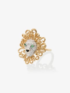 Yvonne Leon's Lion Ring in 18 Karat Yellow Gold, Diamonds and Tsavorites