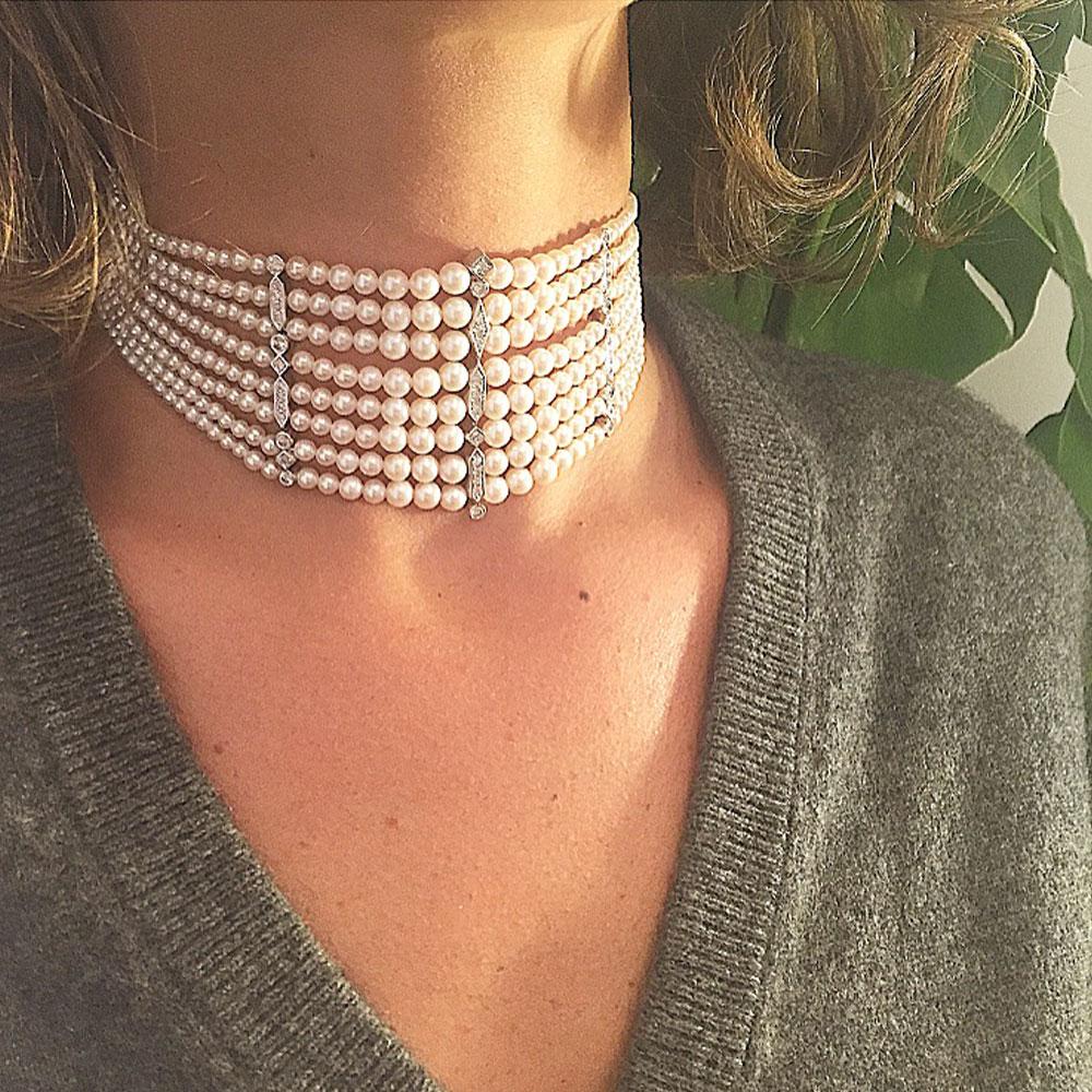 Yvonne Leon's Maxi Chocker Necklace in White Gold 18 Carat with Diamonds In New Condition In Paris, FR