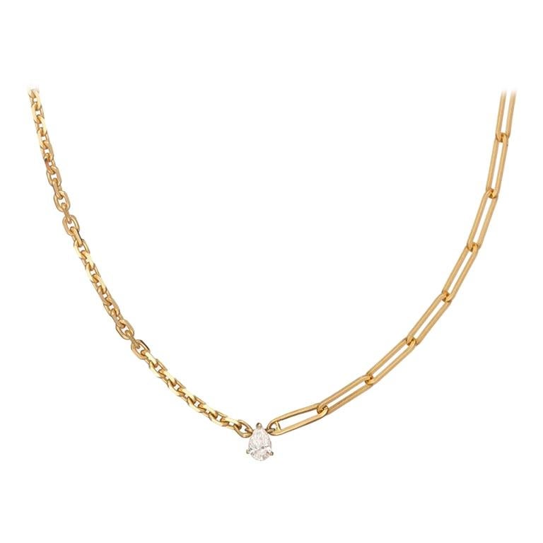 Yvonne Leon's Maxi Solitaire Necklace in 18 Karat Gold and Pear Shape Diamond For Sale