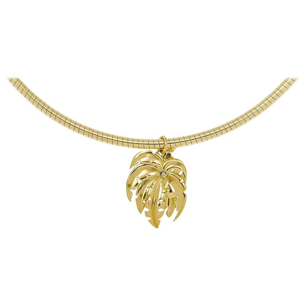 Yvonne Leon's Omega Palm Necklace in 18 Carat Yellow Gold and Diamonds For Sale