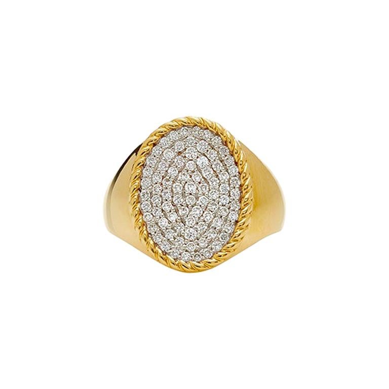 Yvonne Leon's Oval Signet Ring in 18 Carat Yellow Gold Diamonds For Sale