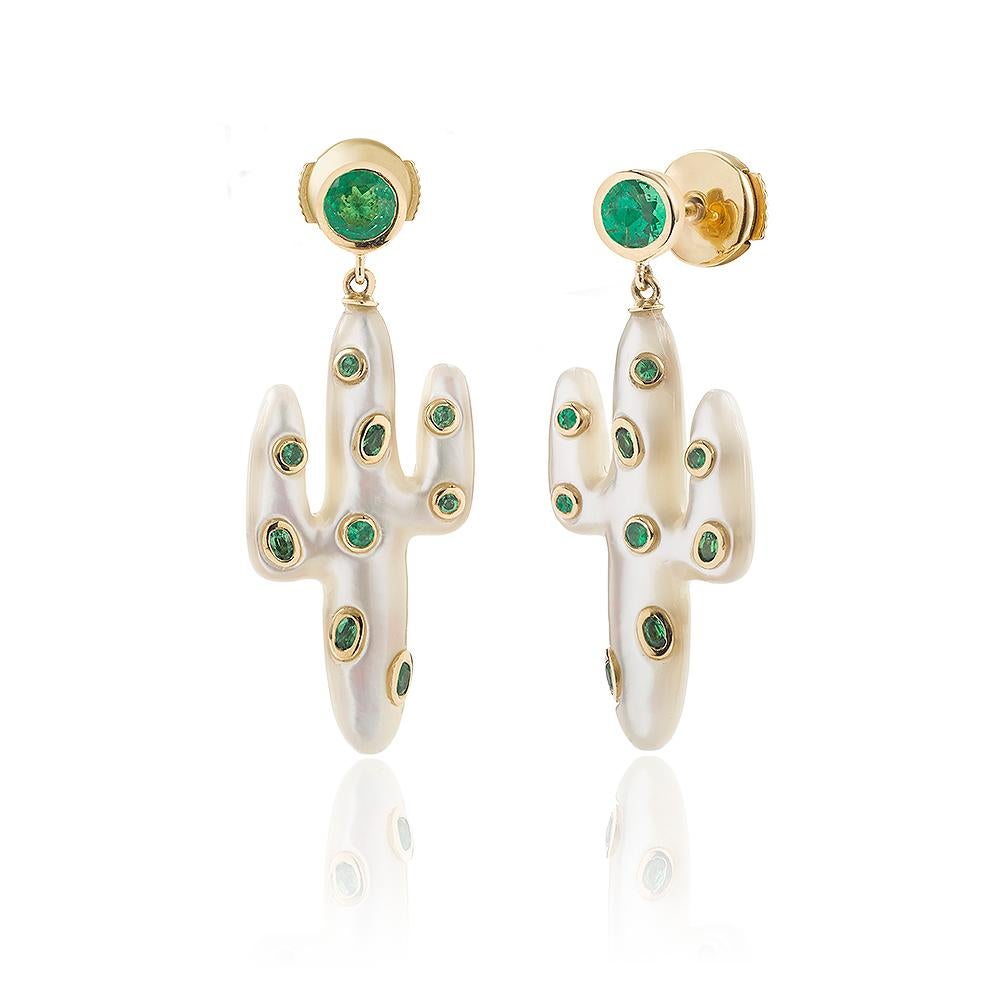 Yvonne Leon's Pair of Earring Cactus in Yellow Gold 18 Carat with Tsavorites For Sale 1